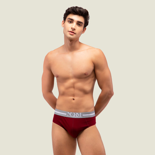 Maroon Brief with Grey Waistband