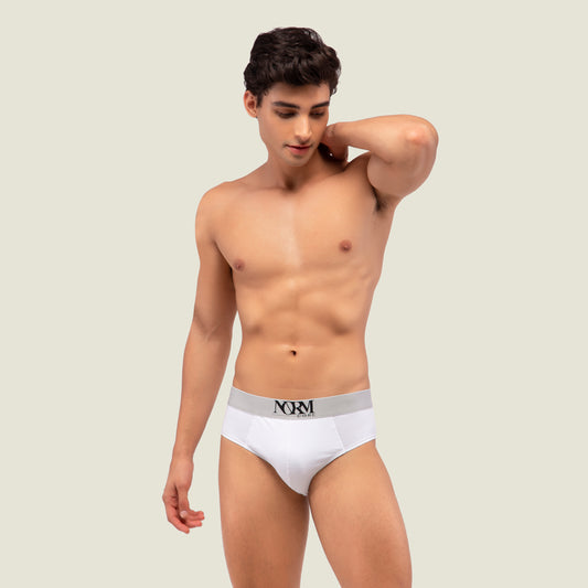 White Brief with Silver Waistband